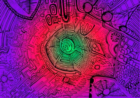 Decorative abstract pattern, maze of ornaments, black contour, c Stock Illustration