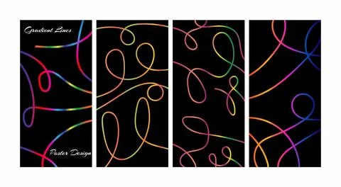 Decorative abstract poster set with glowing colorful line patterns Stock Illustration