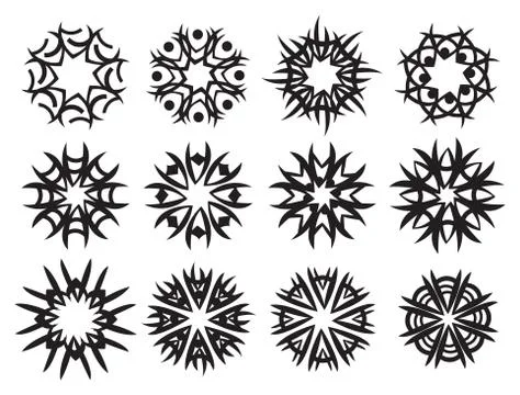 Decorative Abstract Round Pattern Symbol Vector Design Set 스톡 일러스트