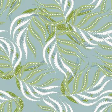 Decorative abstract seamless pattern with random leaf palm shapes. Blue paste Stock Illustration
