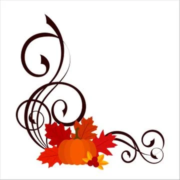 Decorative angle border with pumpkin, leaves, cranberry and swirl pattern Illustrazione stock