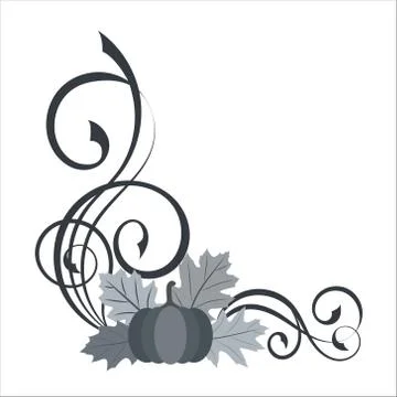 Decorative angle border with pumpkin, leaves, cranberry and swirl pattern Stock Illustration