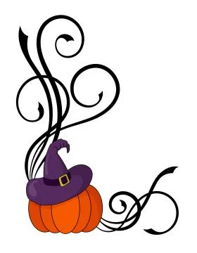 Decorative angle border with pumpkin, witch hat and swirl pattern Stock Illustration