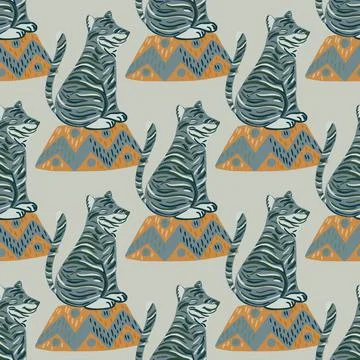 Decorative animal seamless pattern with tiger training print. Circus backdrop Stockillustratie
