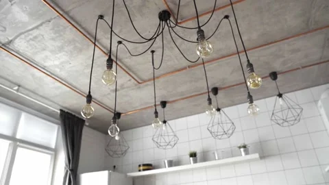 Decorative antique edison light bulbs with straight wire. Big vintage Stock Footage 144550136
