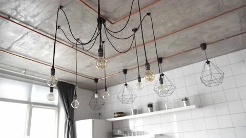 Decorative antique edison light bulbs with straight wire. Big vintage Stock Footage 144550439