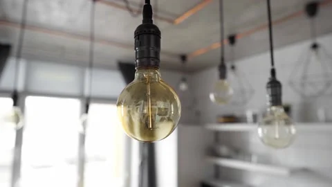 Decorative antique edison light bulbs with straight wire. Big vintage Stock Footage 144551141