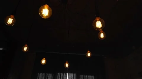 Decorative antique edison light bulbs with straight wire. Big vintage Stock Footage 144773878