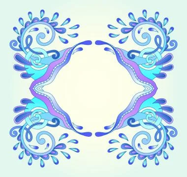 Decorative aquatic blue frame with wave Stock Illustration