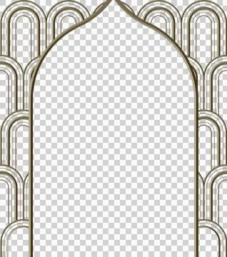 Decorative arch frame is floating on transparent backdrop with flat design gold Stock Illustration