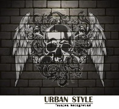 Decorative art background with skull Stock Illustration