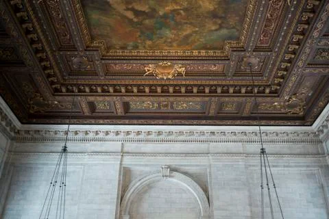 Decorative artwork on an interior ceiling of the New York Public Library Stock Photos