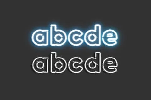 Decorative a b c d e letters, neon font mockup Illustrazione stock