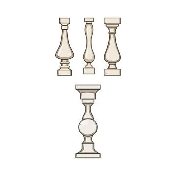 Decorative balusters illustrating different architectural designs and styles Stock Illustration