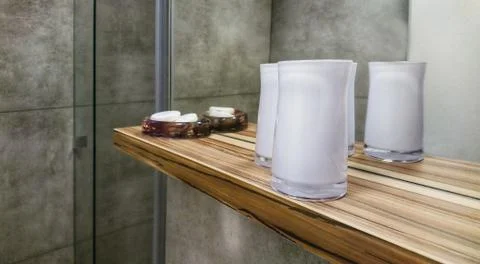 Decorative bathroom shelf 스톡 사진