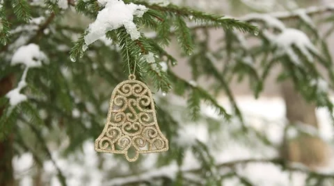 Decorative bell hanging in christmas tree (rack focus) Stock Footage 44225130
