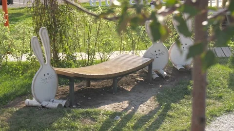 Decorative Bench with  Bunnies Stock Footage 134284223