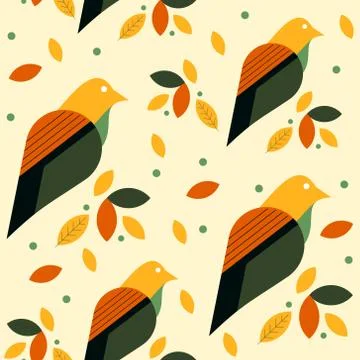 Decorative Bird leaves summer pattern Stock Illustration