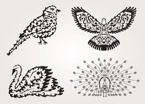 Decorative birds set Stock Illustration