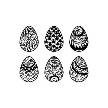 Decorative Black and White Easter Eggs Designs. Vector icon. Stock Illustration