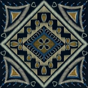 Decorative black and white geometric pattern with colorful accents Illustrazione stock