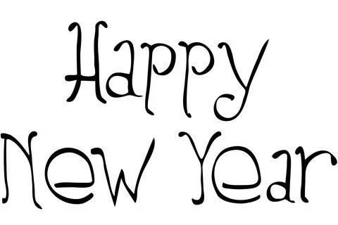 Decorative black cursive Happy New Year text is being shown on flat design Stock Photos