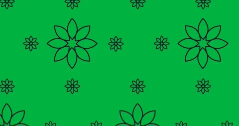 Decorative black flower icons moving in seamless pattern against transparent Stock Footage 318433053