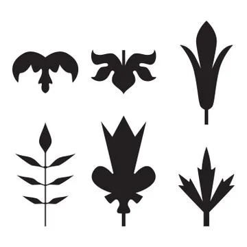 Decorative black leaves pattern set isolated on white vector. Va Stock Illustration