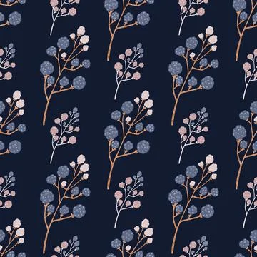 Decorative blackberry print seamless pattern. Doodle food fresh branches on n Illustrazione stock