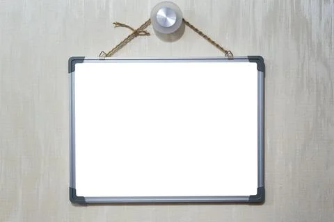 Decorative blackboard, with copy space for text, hanging on a rope on a wall  Stockfoto's