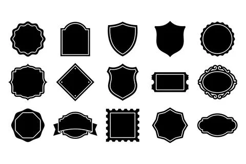 Decorative Blank Label and Badge Collection in Black and White Vector Style Stock Illustration