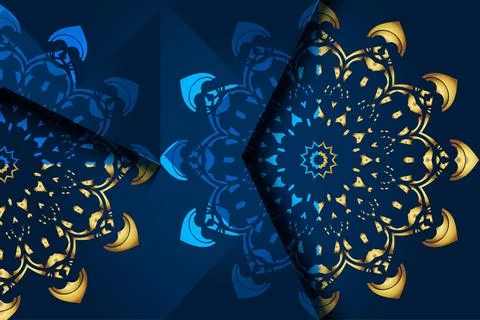 Decorative blue and gold pattern featuring a floral design, showcasing Stock Illustration