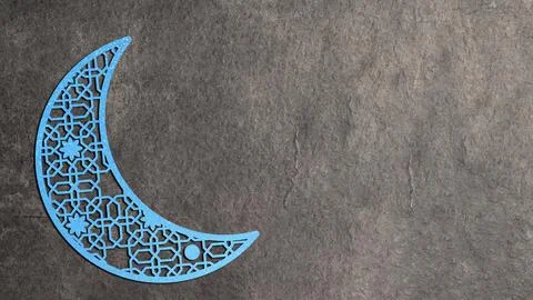 A decorative blue glittery crescent moon featuring an intricate geometric p.. Stock Illustration