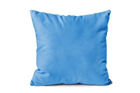 Decorative blue velvet rectangular pillow for sleeping and resting isolated.. 스톡 사진