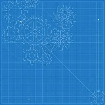 Decorative blueprint with schematic gears on graph paper 库存插图