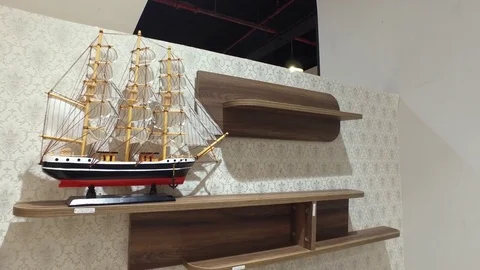 Decorative boat on the shelf. Stock Footage 77285468