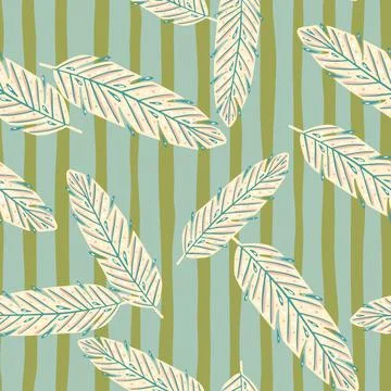 Decorative bohemian seamless pattern with random feather elements. Green and  Stock Illustration