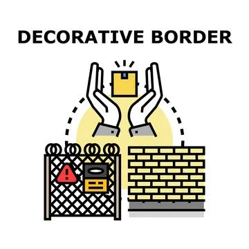 Decorative border concept with hands holding package and security fence Stock Illustration