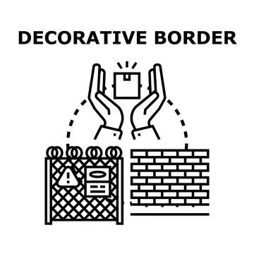 Decorative border concept with hands holding package and security fence Stock Illustration