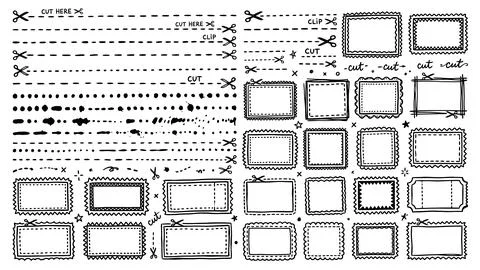 Decorative border frames and cutting lines set for paper crafting projects Stock Illustration