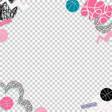 Decorative border is framing transparent space with basketball and Memphis-style 스톡 일러스트