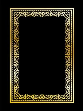 Decorative border gold frame on black background Illustrazione stock