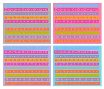 Decorative border pattern collection in multiple cheerful color Stock Illustration