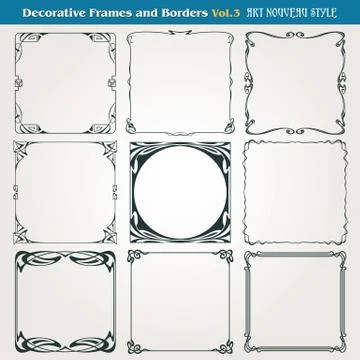 Decorative borders and frames art nouveau style vector 库存插图