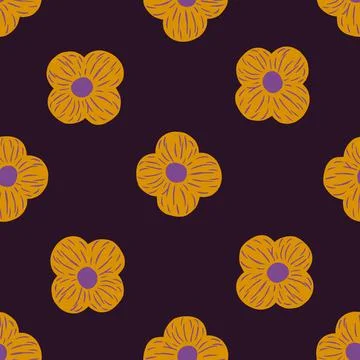 Decorative botanic seamless pattern with orange flower simple silhouettes. Pu Stock Illustration