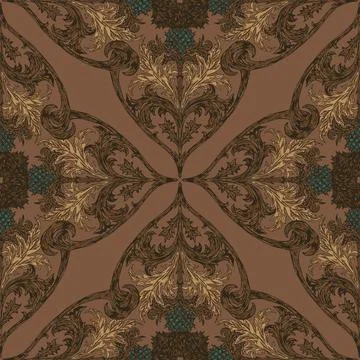 Decorative botanical pattern featuring thistles, intricate scrolls, and symme イラスト素材