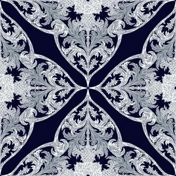 Decorative botanical pattern featuring thistles, intricate scrolls, and symme Stockillustratie