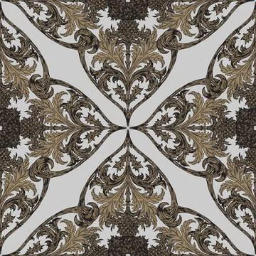 Decorative botanical pattern featuring thistles, intricate scrolls, and symme Stock Illustration
