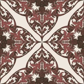 Decorative botanical pattern featuring thistles, intricate scrolls, and symme イラスト素材