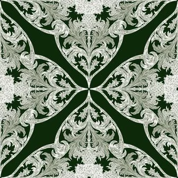 Decorative botanical pattern featuring thistles, intricate scrolls, and symme Stock Illustration